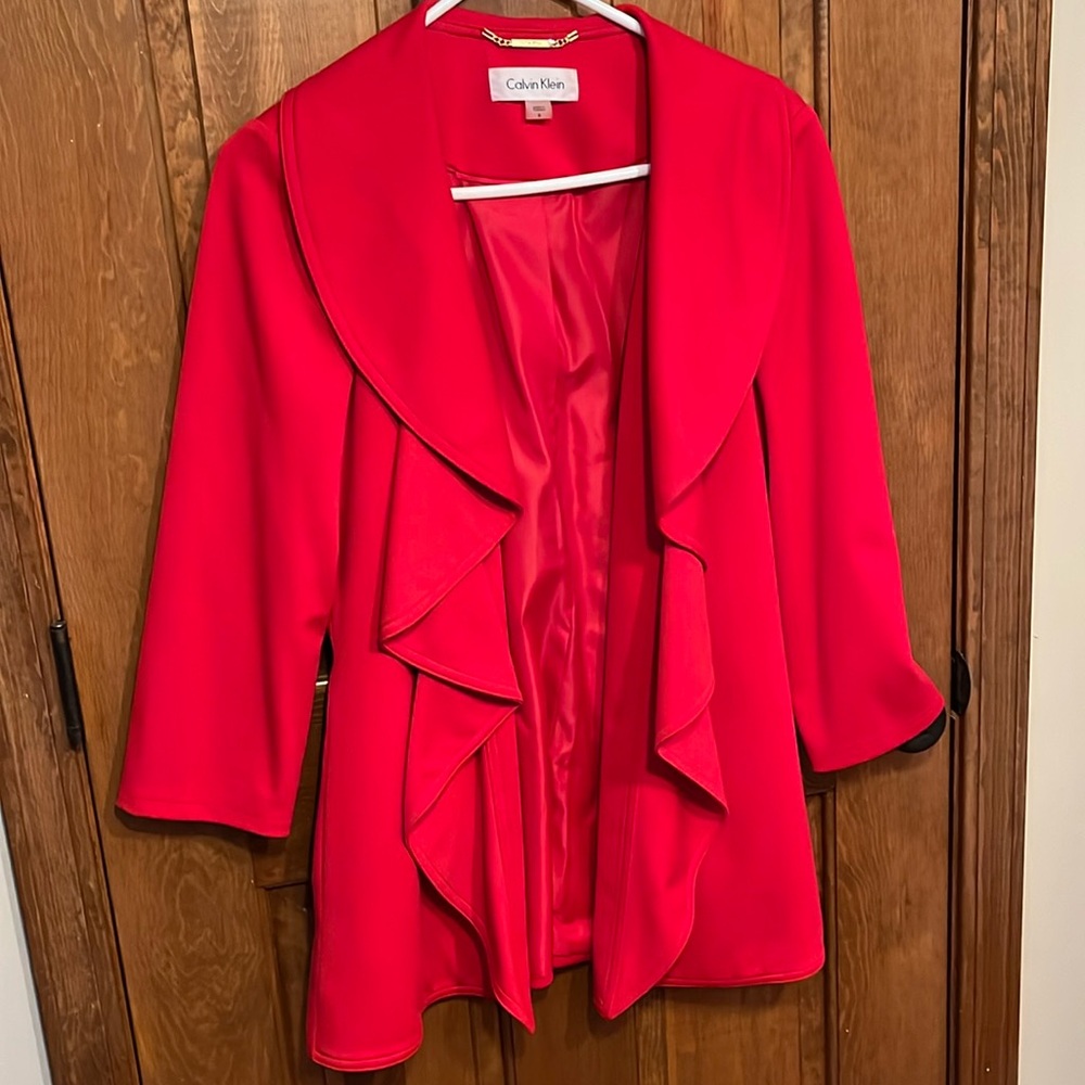 Calvin Klein red open front jacket